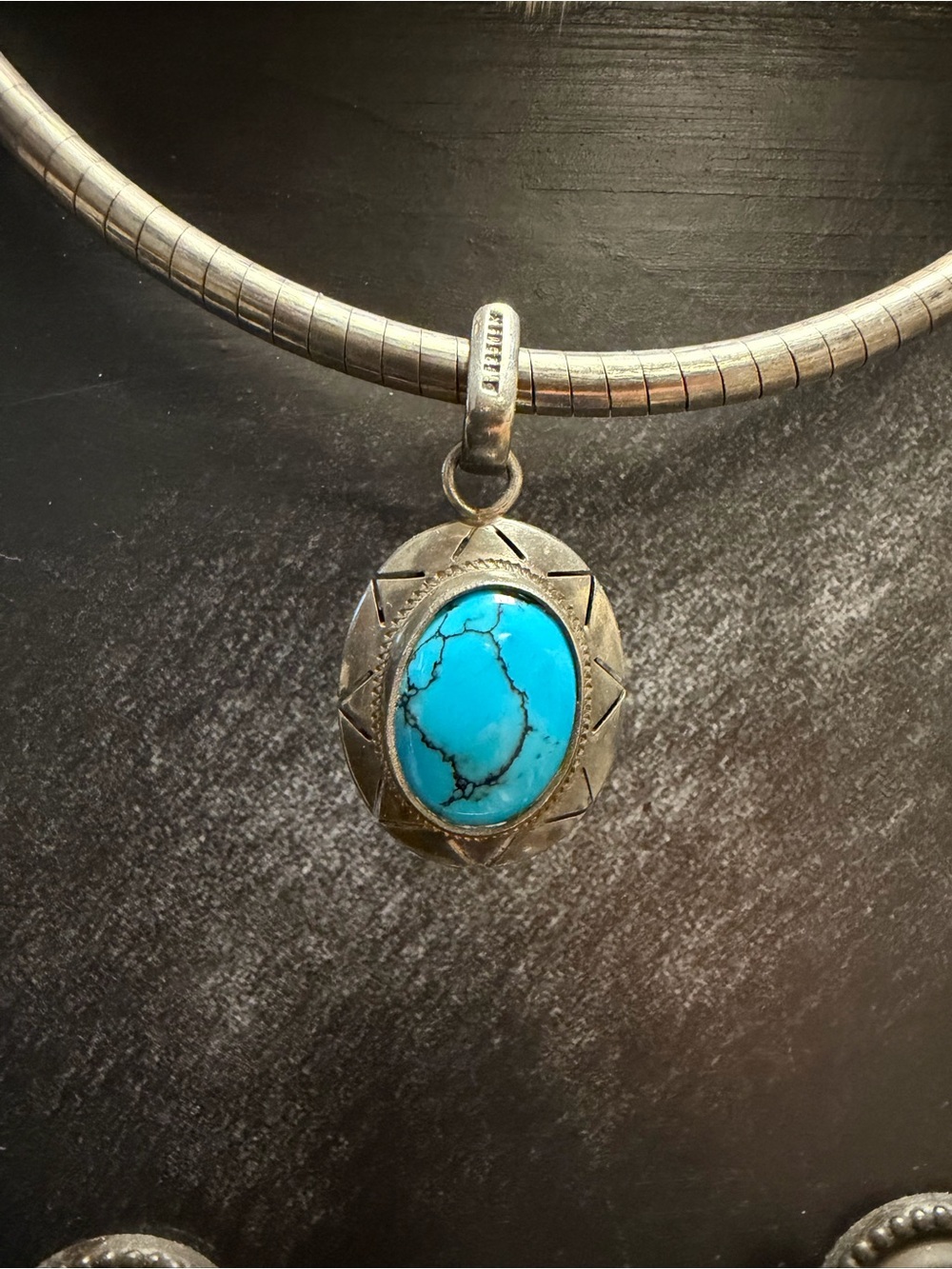 Vintage Mexican Turquoise Pendant Necklace Stamped Mexico Southwestern Style